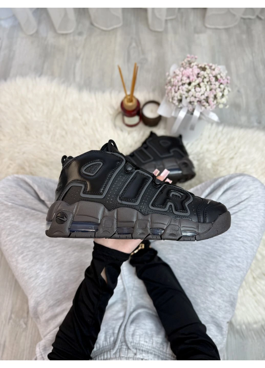 КРОСІВКИ ЖІНОЧІ NIKE AIR UPTEMPO BLACK НАЙК АПТЕМПО ЧОРНІ No Brand чорні демісезони (390650619)