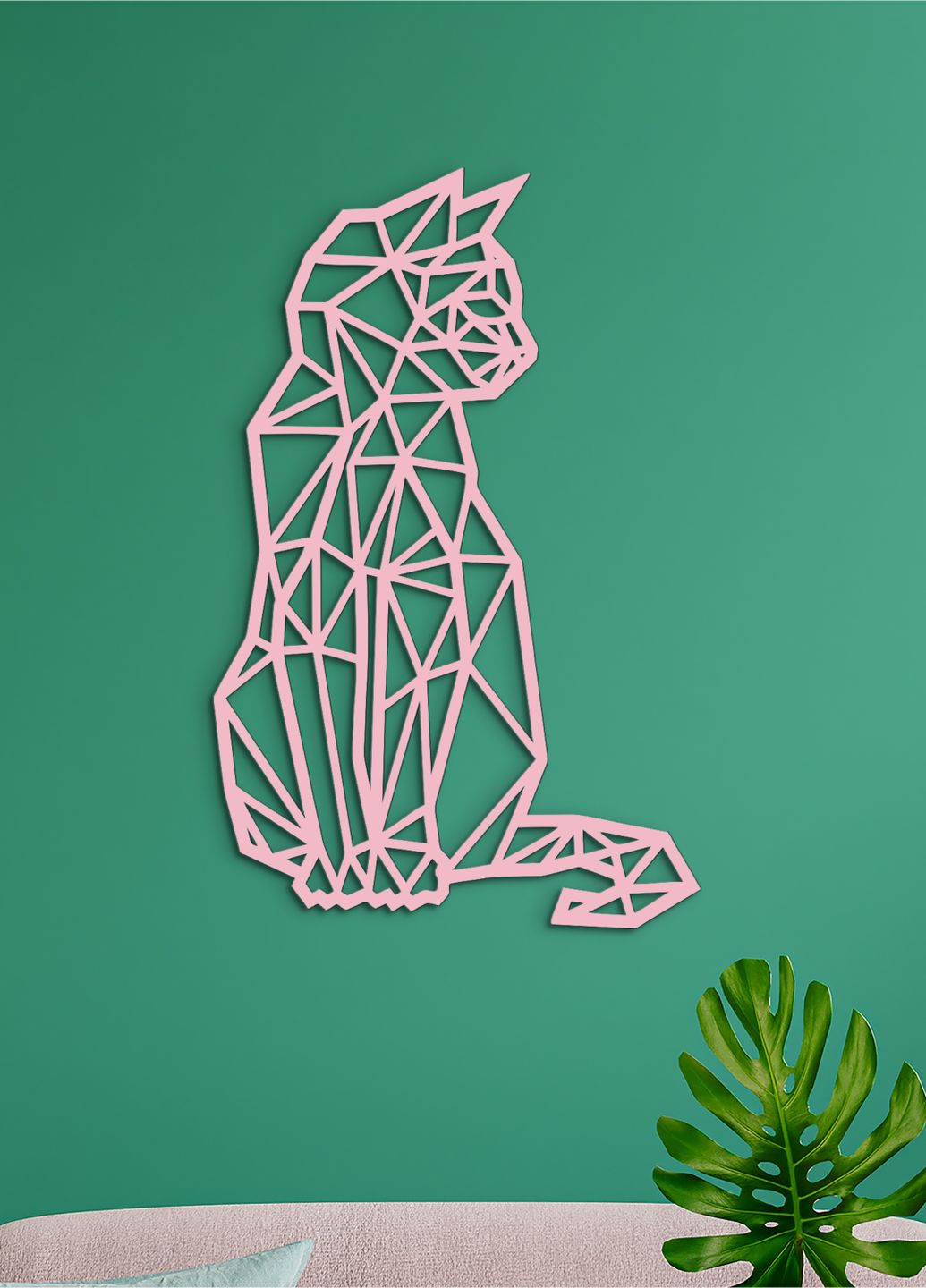 Декоративне панно з дерева, настінний декор для дому "Геометричний кіт", оригінальний подарунок 60х40 см Woodyard (292112436)