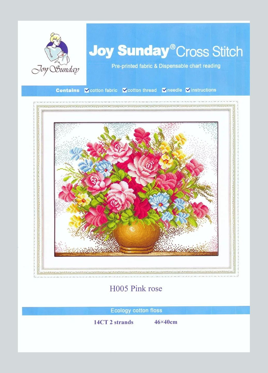 Набор для вышивания по нанесённой на канву схеме "Pink rose".AIDA 14CT printed, 46*40 см Joy Sunday (313614298)