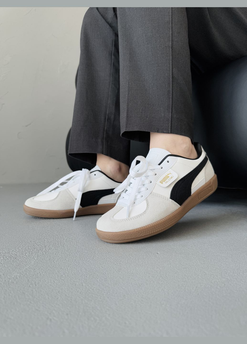 Кросівки жіночі і чоловічі Puma Palermo Leather White Grey Black Gum | Пума Палермо білі No Brand білі демісезони (339604419)