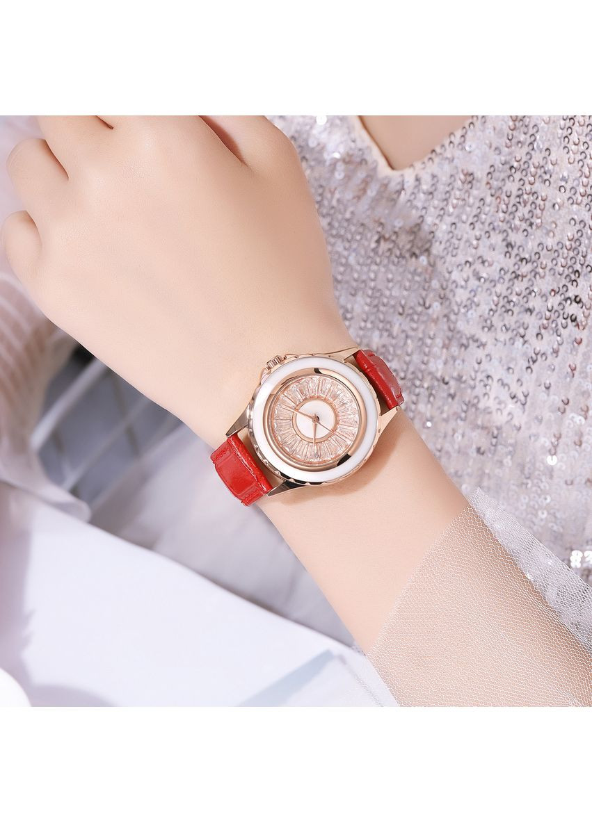 Годинник в стилі Рожеве золото з червоним ремінцем для жінок кварцові стрілочні класичні ProDobro (367264455)