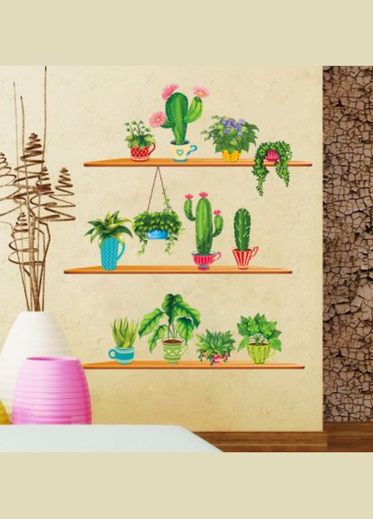 Вінілова наклейка на стіну 12 Квітків у вазонах (2 аркуші 30 х 90 см) Б259-1 No Brand (302678843)