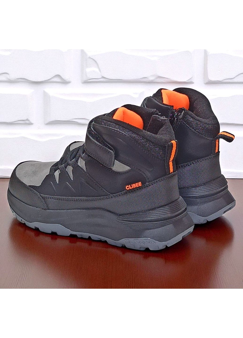 Черные спортивные, повседневные, кэжуал осенние утепленные демисезонные подростковые ботинки хайтопы на липучке для мальчика подростка на флисе Clibee