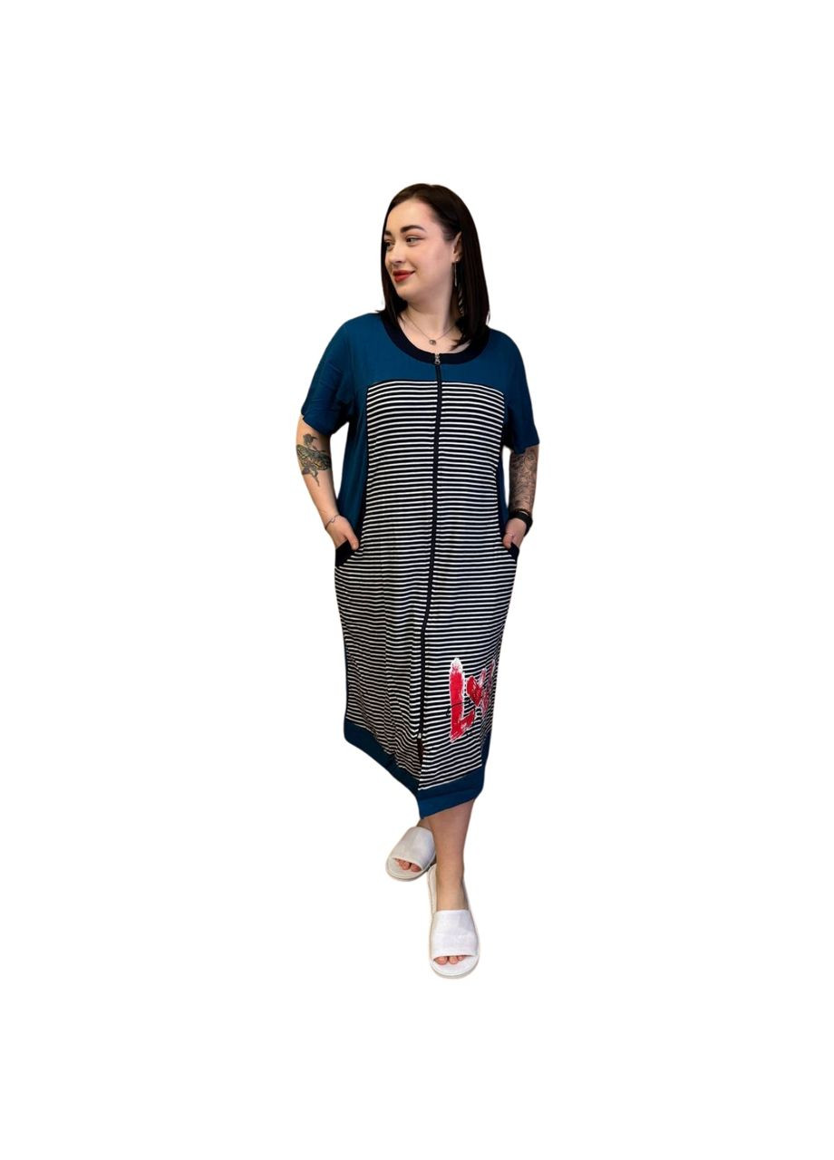 Халат женский хлопковый синий Полоска 31162R Samo (344589652)