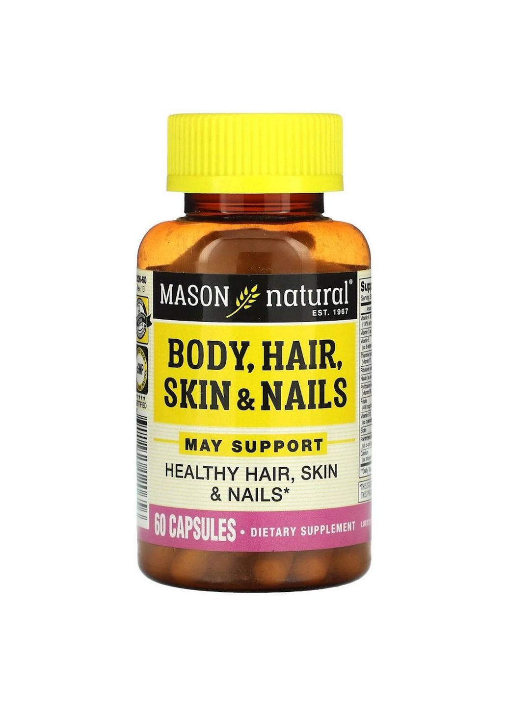 Вітаміни та мінерали Body Hair Skin and Nails, 60 капсул Mason Natural (293482537)