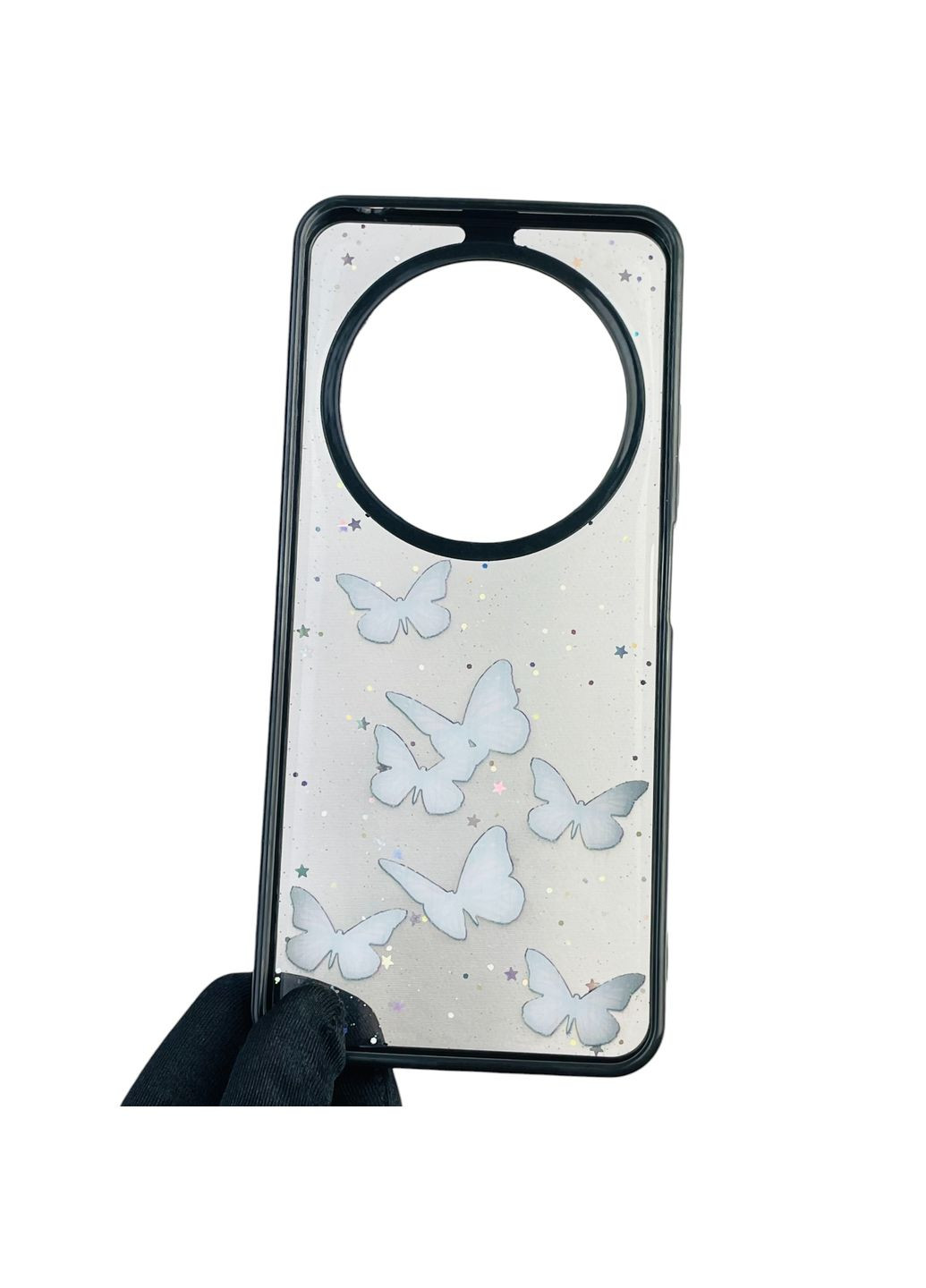 Чохол для Redmi 14C з блискітками з метеликами на сяомі редмі 14с чорний Xiaomi (366387608)