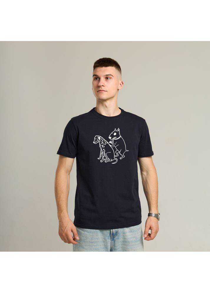 Темно-синя футболка peremoga - наклейка собаки біла темно-синій Pobedov