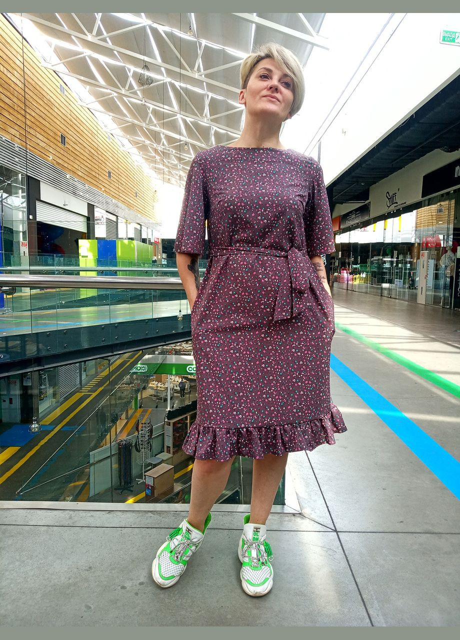 Темно-коричнева кежуал літнє плаття з поясом 2 Льва