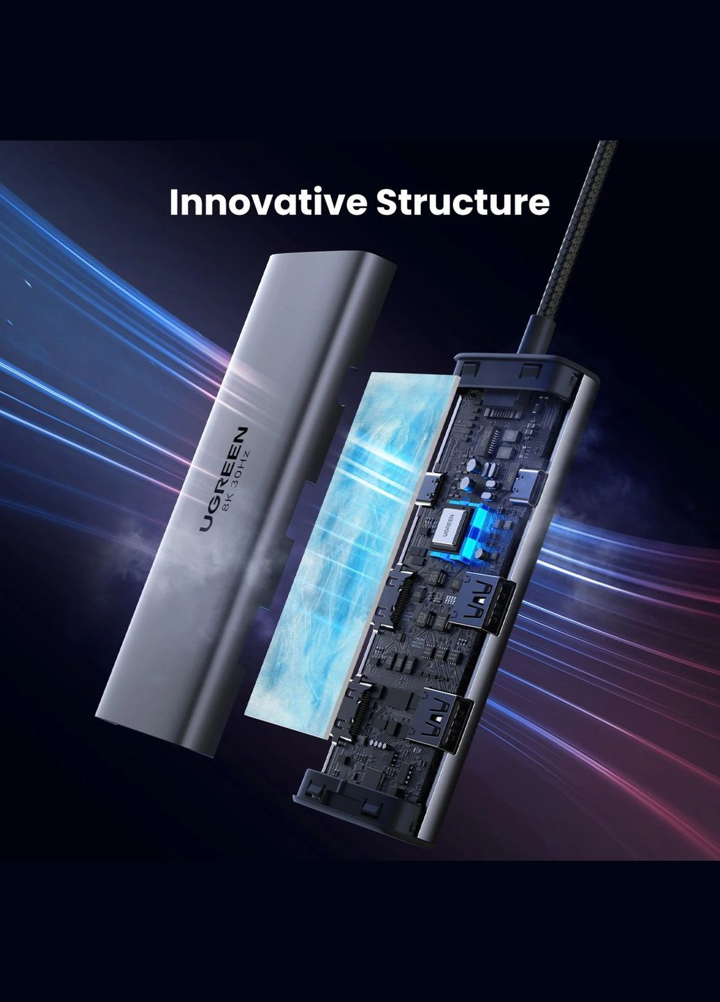 Докстанция USB3.1 Type-C --> HDMIx2 4K60Hz (8k30Hz)/USB 3.0x2/Type-C/PD 100W CM498 6 in 1 Ugr Ugreen (315503216)