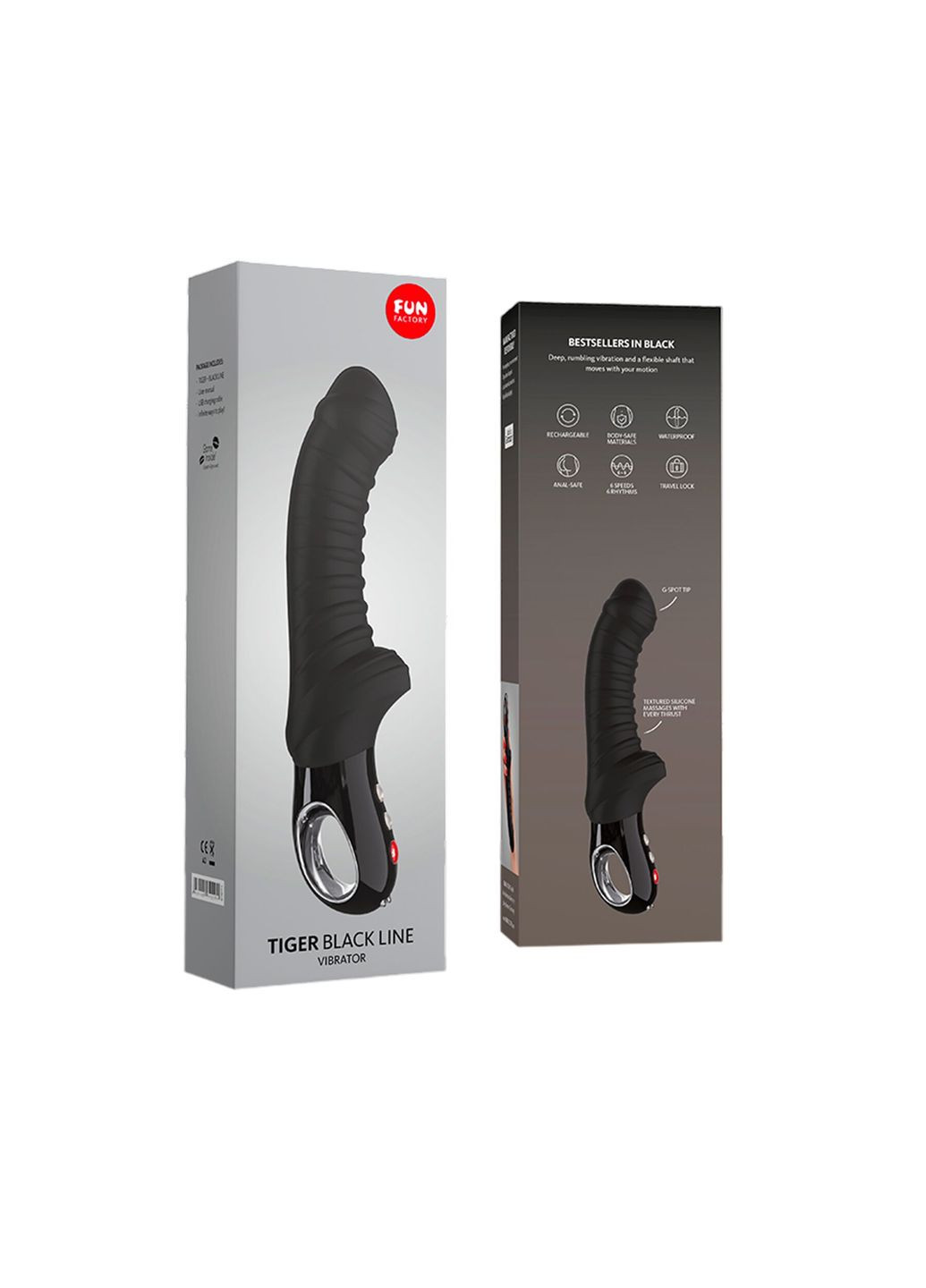 Вібратор для точки G TIGER black, ребристий, підходить для анальної стимуляції Fun Factory (335391718)