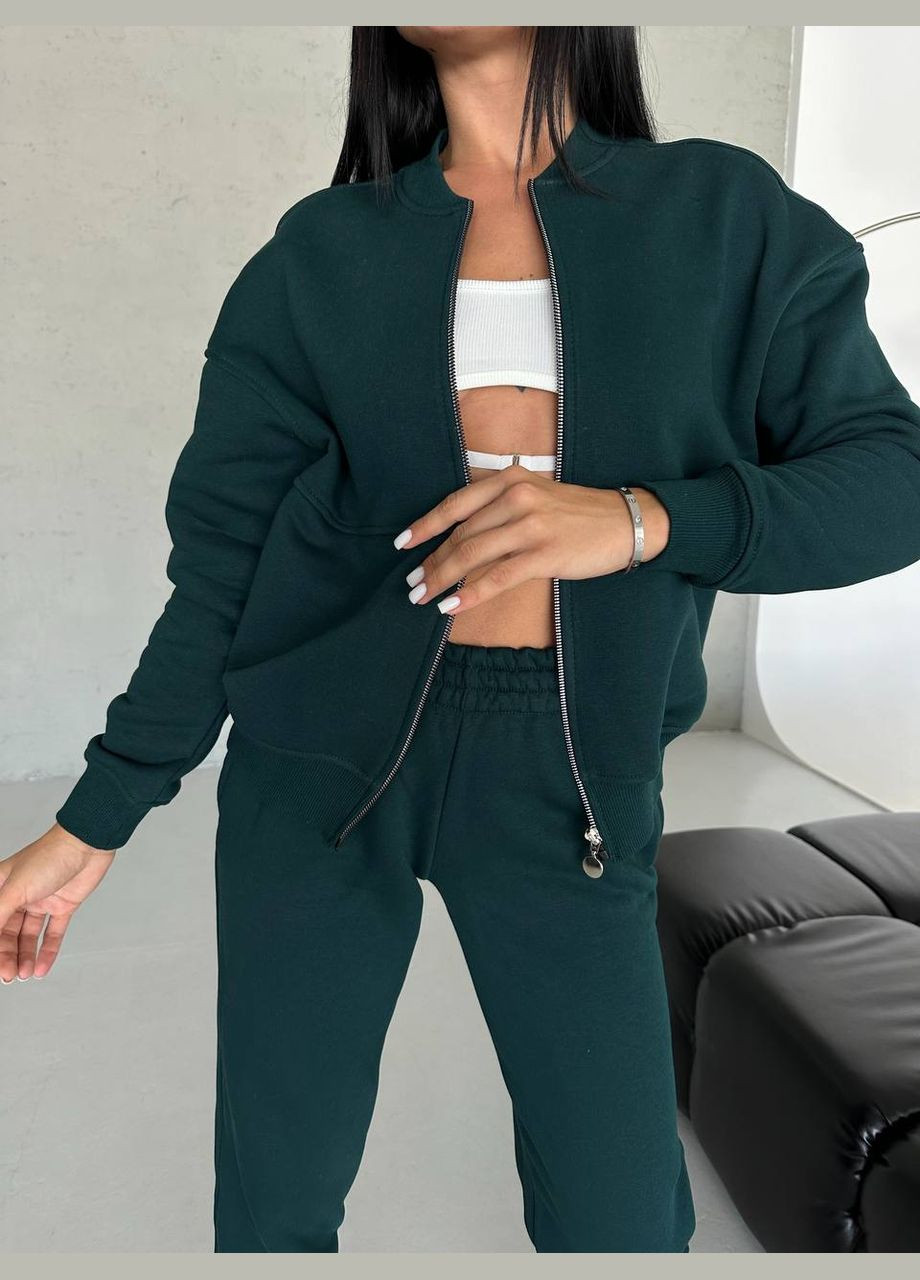 Женский качественный спортивный теплый костюм: кофта бомбер на молнии и брюки джогеры с утеплением No Brand (316094556)