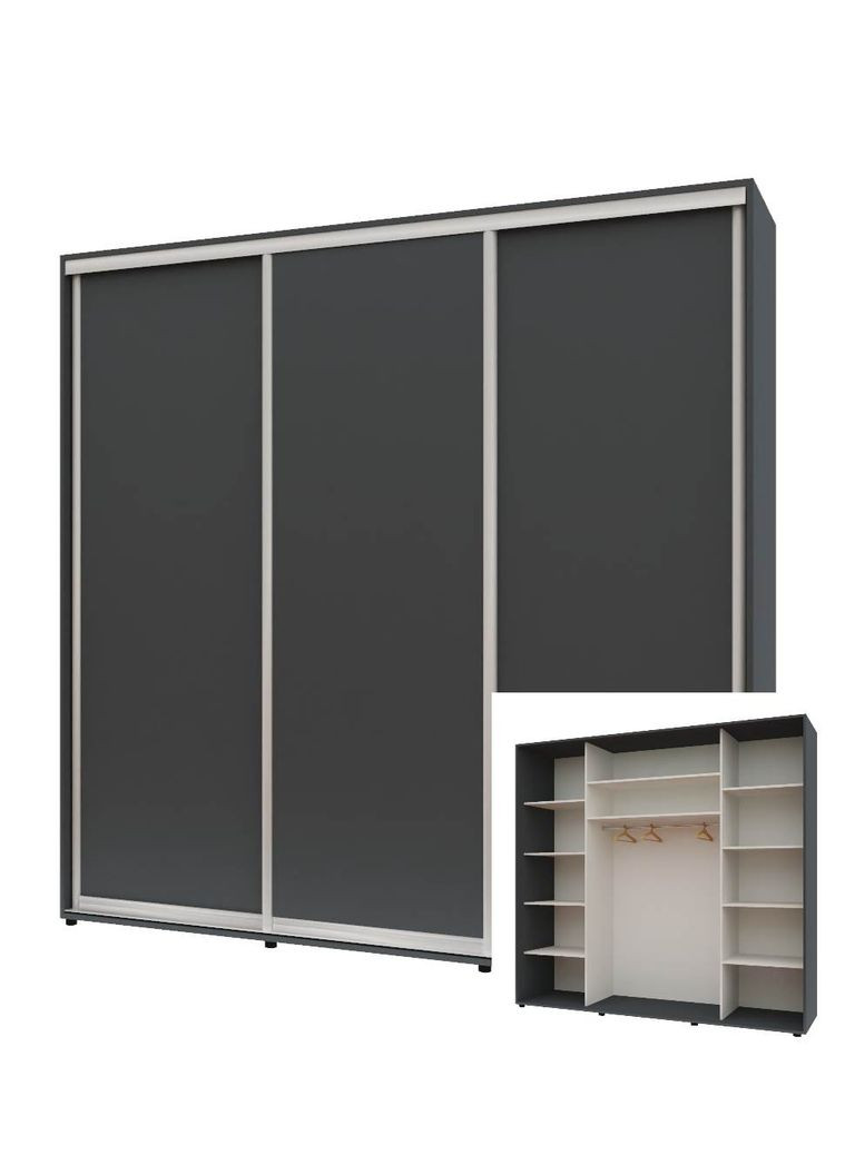 Шкаф-купе трехдверный Комфорт Мебель 220*60*220 см Графит 3 двери ДСП Макси Комфорт Меблі (360473446)