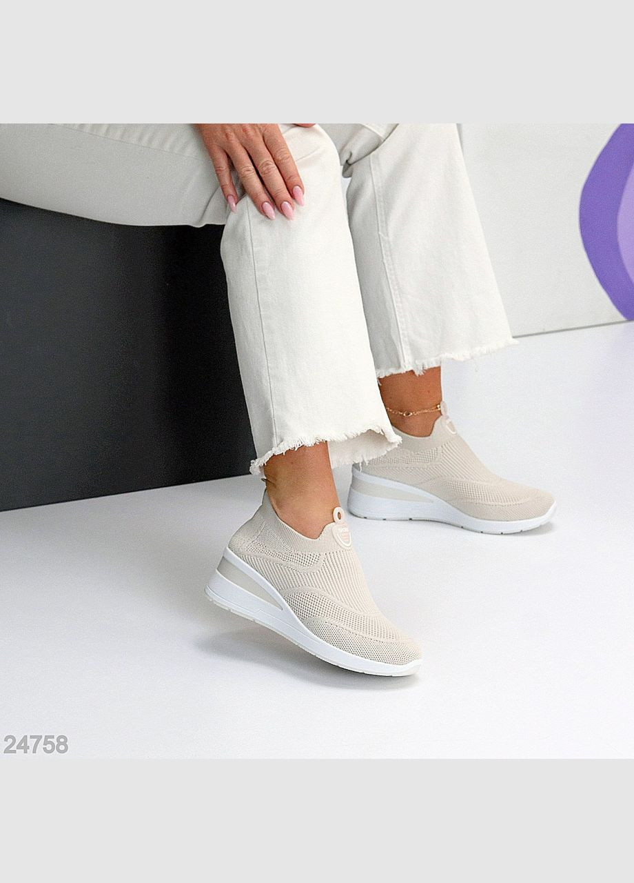 Бежевые летние женские слипоны на танкетке из текстиля, бежевые Hongquan