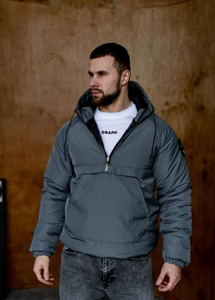 Сіра зимня анорак утеплений з патчем зима осінь модний стильний 2025 драпп No Brand