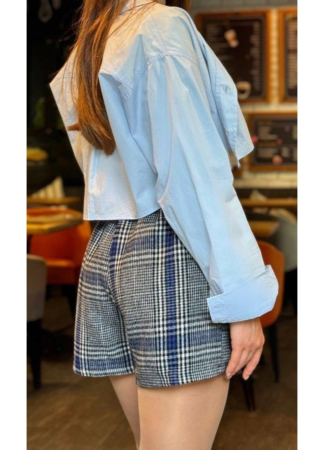 Шорти жіночі в синю клітинку сірі No Brand (316089196)