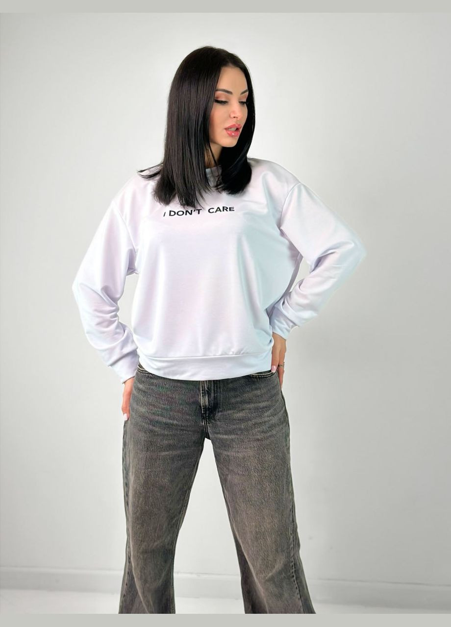 Женский свитшот из двунитки Fashion Girl - Свободный крой однотонный белый кэжуал двунитка - (290670084)