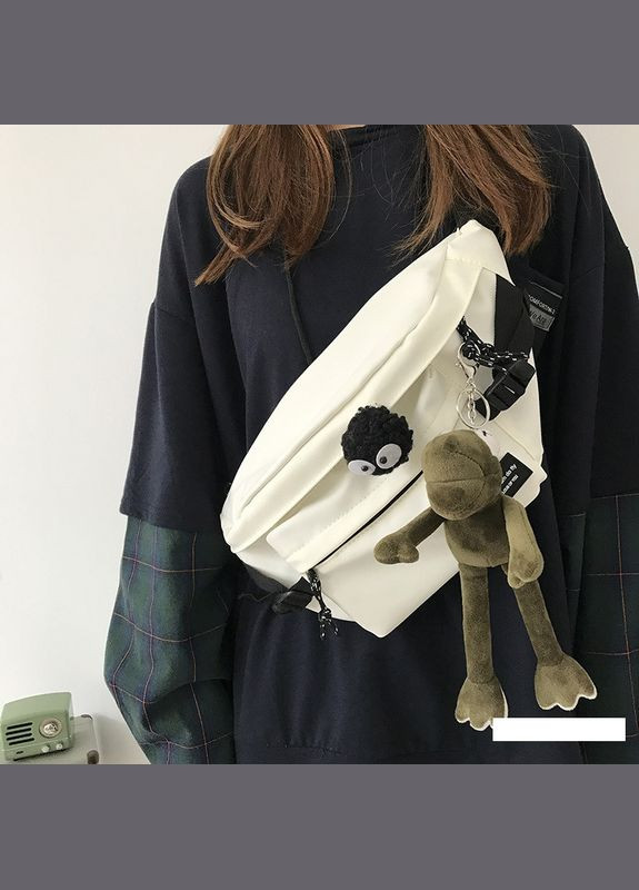 Сумка-бананка через плечо бежевая с мягким мишкой и глазом в комплекте КиП (317619837)