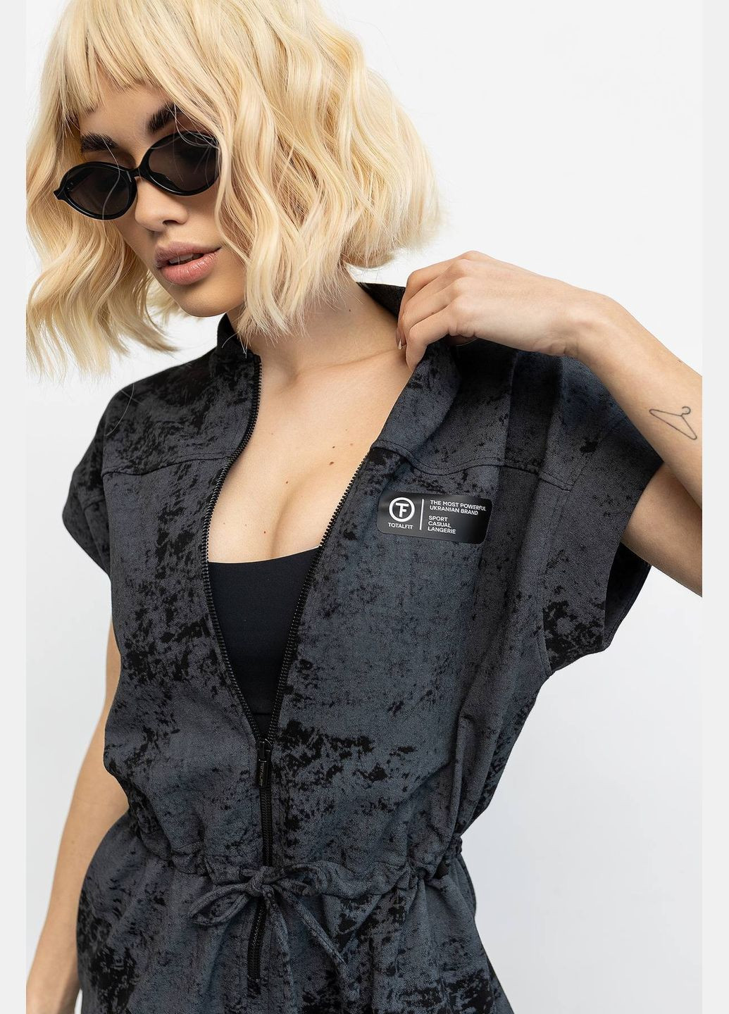 Комбинезон TOTALFIT комбинезон-шорты однотонный чёрный кэжуал хлопок