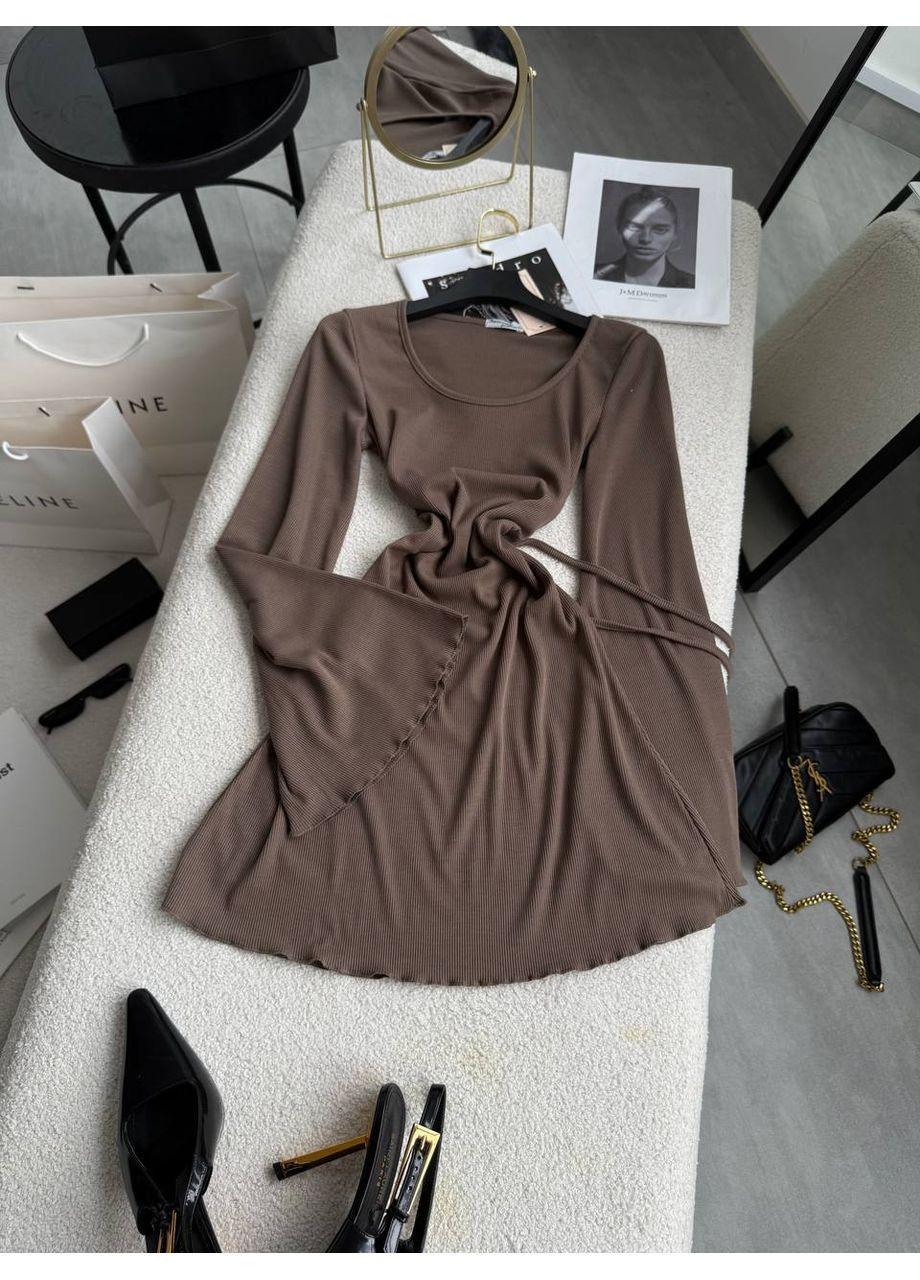 Темно-бежева святковий, повсякденний жіноча трикотажна сукня кльош Україна