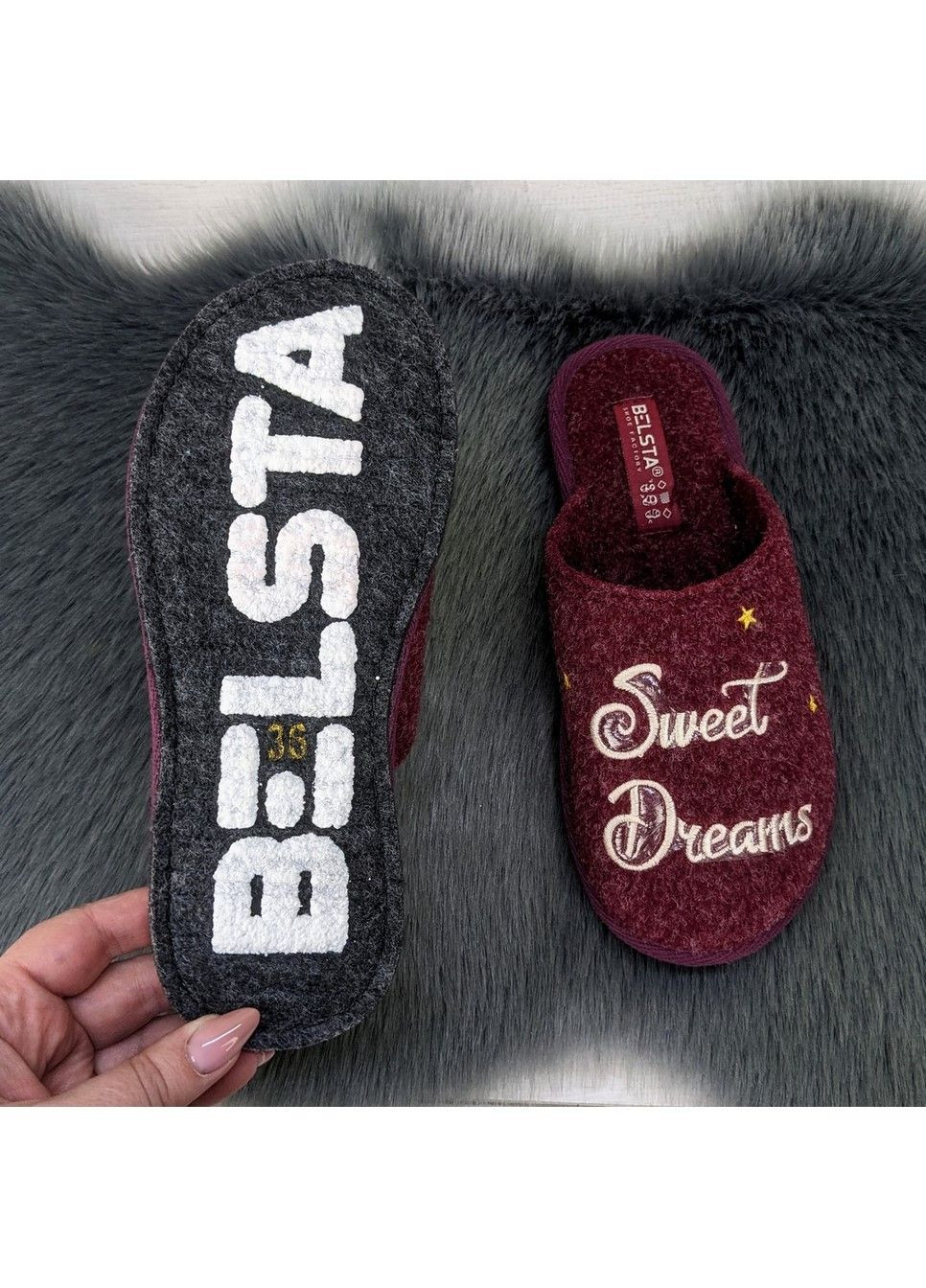 Бордовые тапочки женские фетровые для ламината Белста