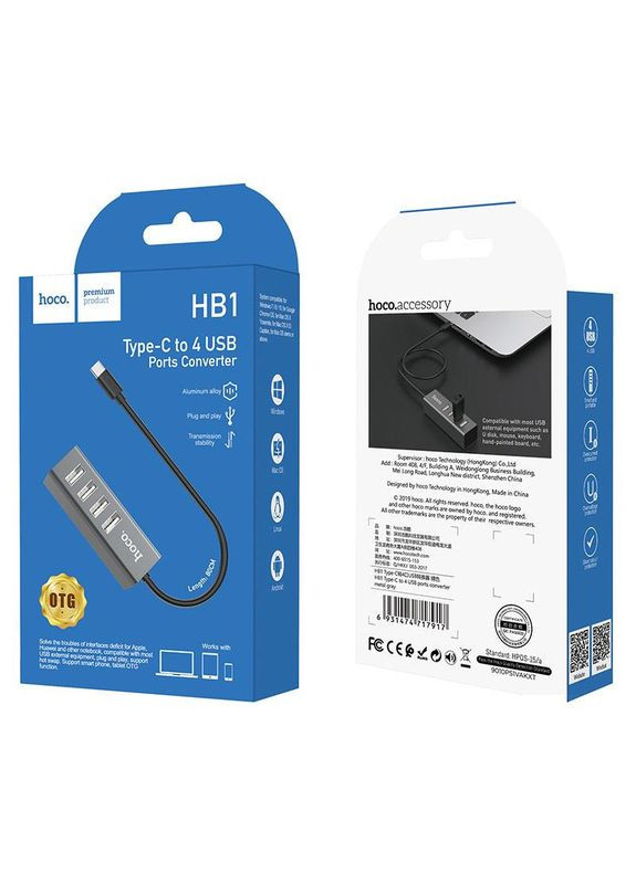 Хаб адаптер TypeC — на 4 USB 2.0 — HB1 Line machine 6931474717917 Hoco (279826989)