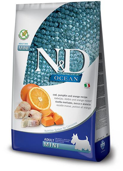 Беззерновой сухой корм N&D Grain OCEAN PUMPKIN для собак мелких пород с треской и апельсином 800 г (8010276036513) Farmina (316523672)