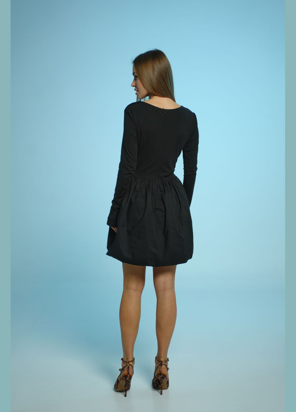 Чорна сукня балон трикотажна з спідницею-сонце Twice