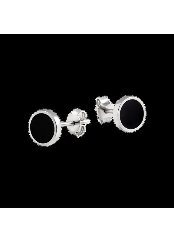 Комплект серебряный Круги с черной эмалью серьги пусеты и колье с подвесом. No Brand (362177330)