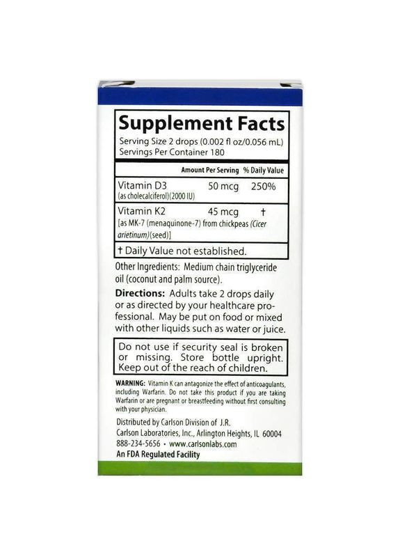 Вітамін D3 і вітамін К-2 Carlson Super Daily D3 + K2 16 мл Carlson Labs (370162155)