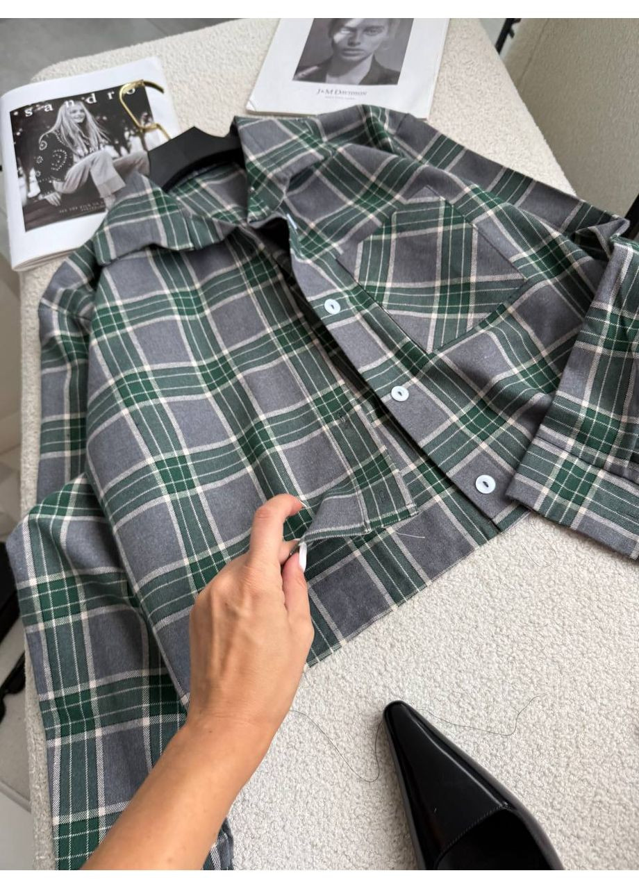 Зеленая повседневный рубашка в клетку DK/DL Мода без кордонів с длинным рукавом