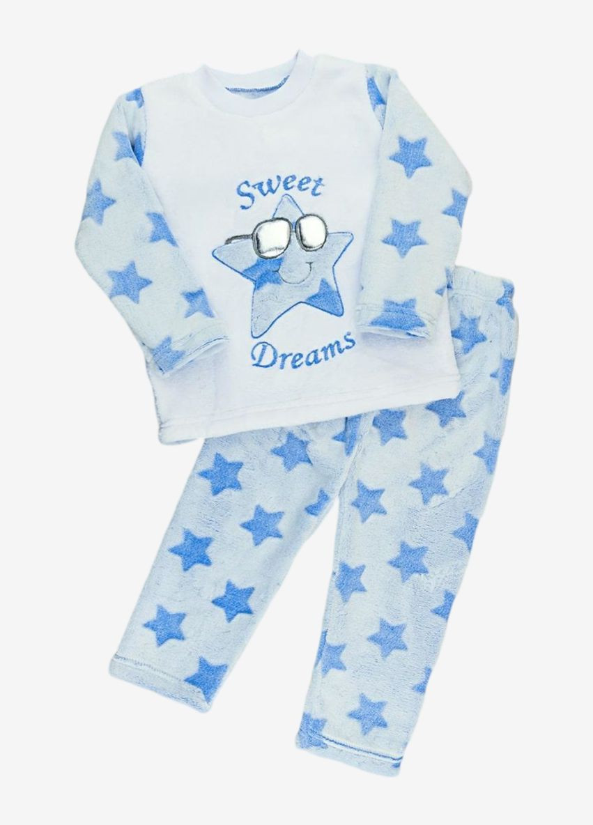 Голубая зимняя теплая пижама для мальчика звездочка свитшот + брюки Україна