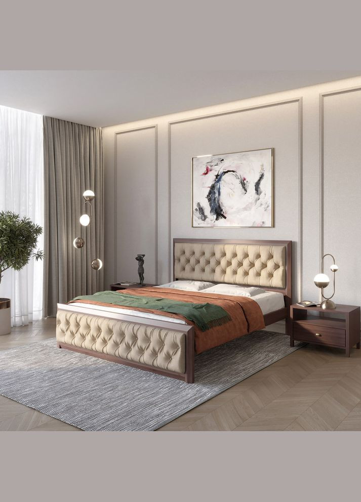 Двуспальная деревянная кровать Барселона Б3/Аляска 23 (Бежевый) 160х200 см (MBG-12657) Mebigrand (368283132)