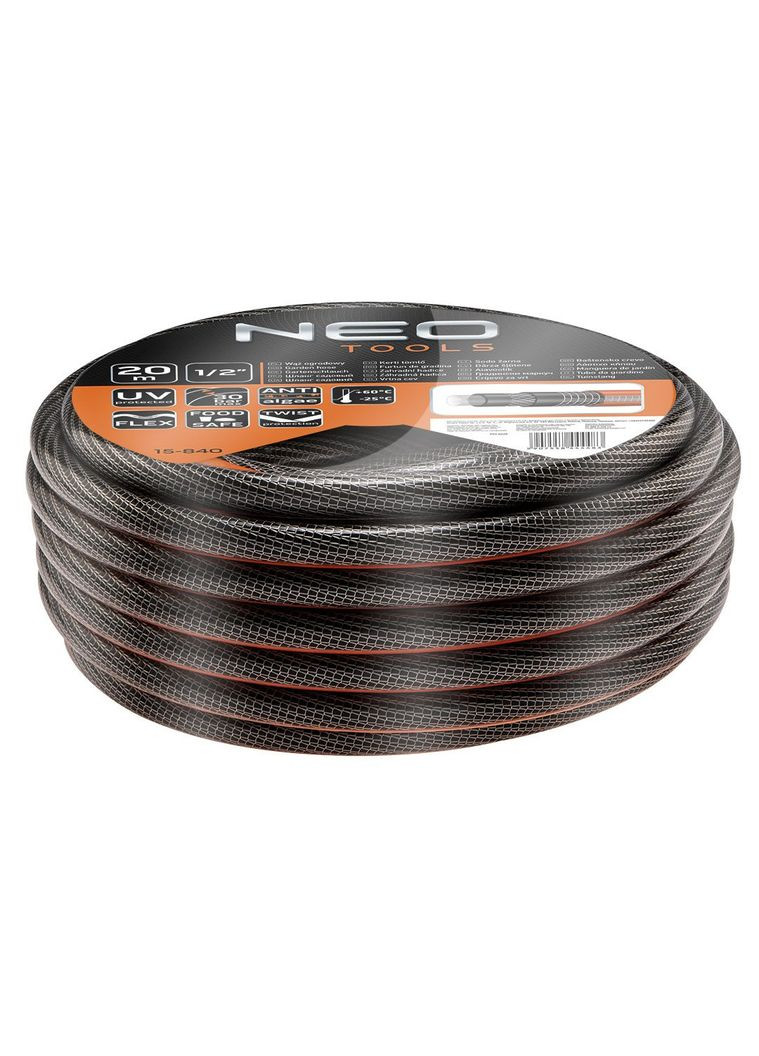 Шланг садовый 15-840 Professional 1/2" x 20 м, 6-слойный, Food Safe, с защитой от скручивания Neo Tools (354198700)