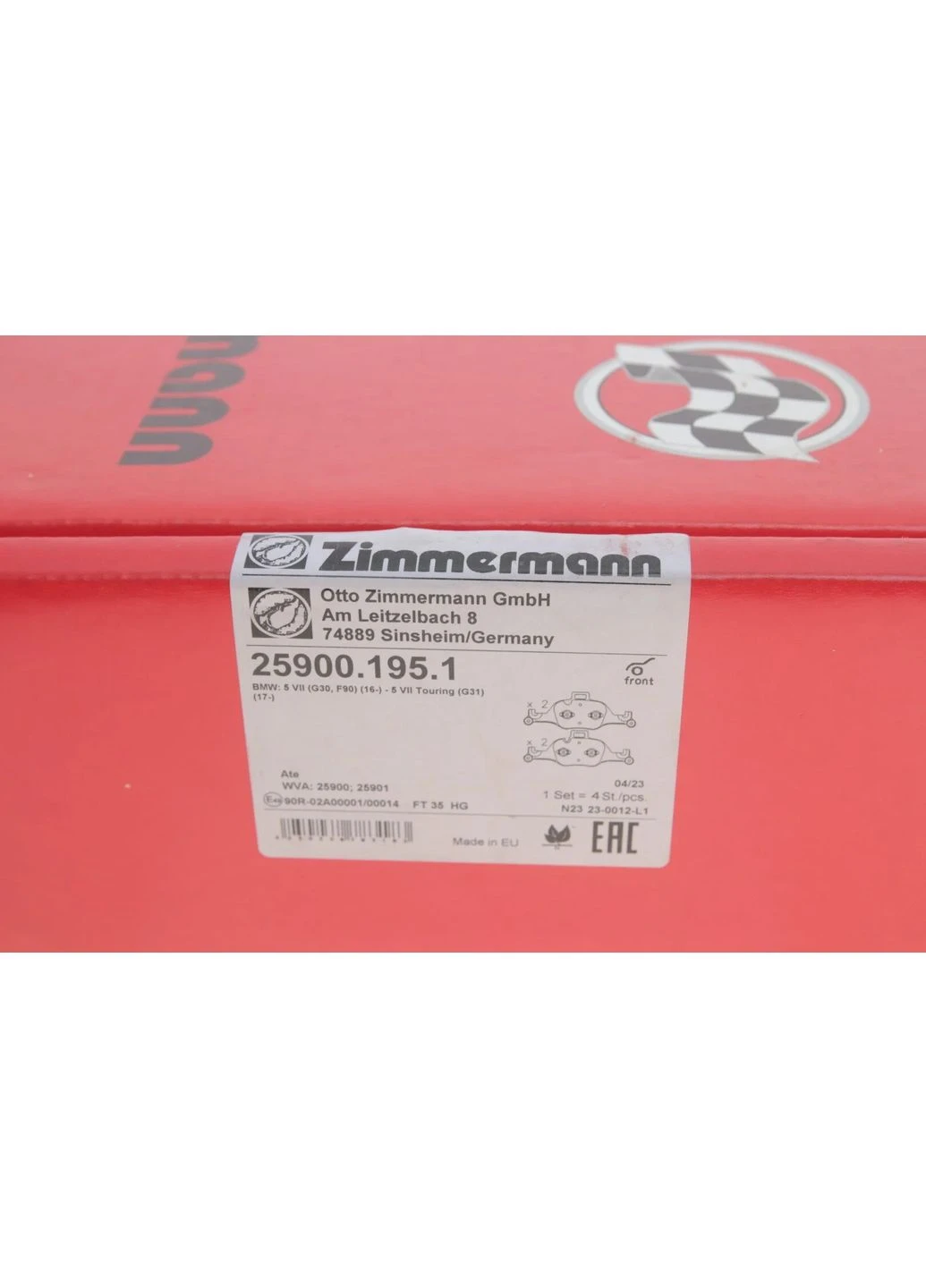 Колодки тормозные (передние) BMW 3/5/7/X3/X4/X5/X6 17-(Ate) 25900.195.1 UA63 ZIMMERMANN (339636851)