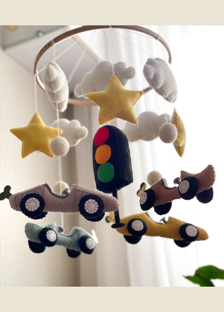 Дитячий музичний мобіль на ліжечко для немовлят WooolyWool «Машинки» з 35 мелодіями No Brand (342757820)
