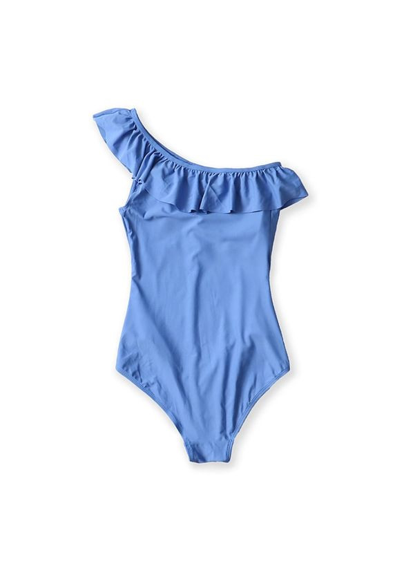 Блакитний літній закритий купальник на одне плече з рюшею Esmara