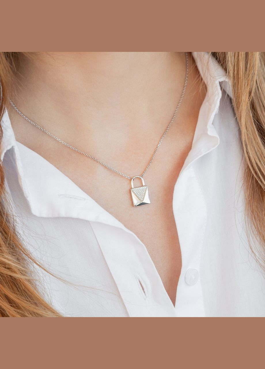 Колье серебряное тематическое Замок на тоненькой цепочке с фианитами. Каштан (342334944)