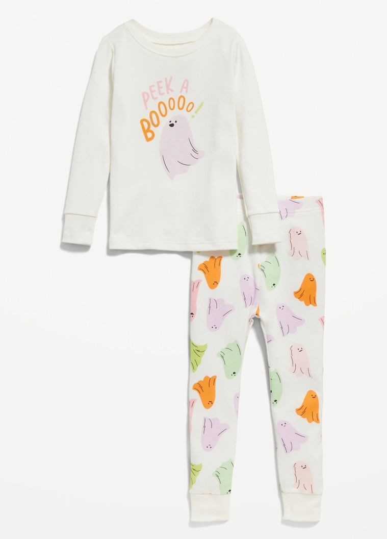 Біла демісезонна піжама унісекс гарний привид лонгслів + штани 80см 12-18 місяців (750129) лонгслів + брюки Old Navy