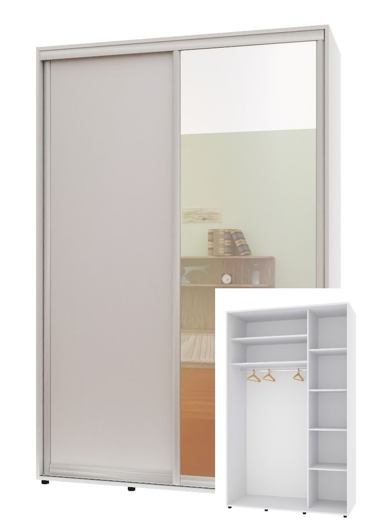 Шафа-купе дводверна 130*60*210 см Білий ДСП + Дзеркало Стандарт Комфорт Меблі (360453730)