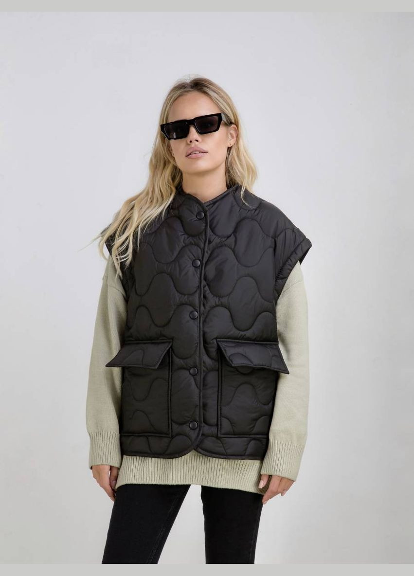 Черная демисезонная куртка-жилет Romashka Буффало