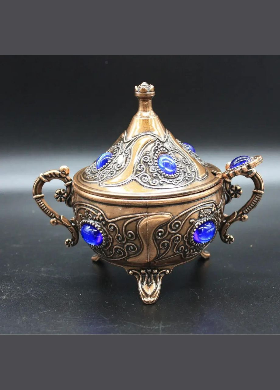 Турецкая сахарница с ложкой цвет медный (синий камень) Acar 15445 (332769347)