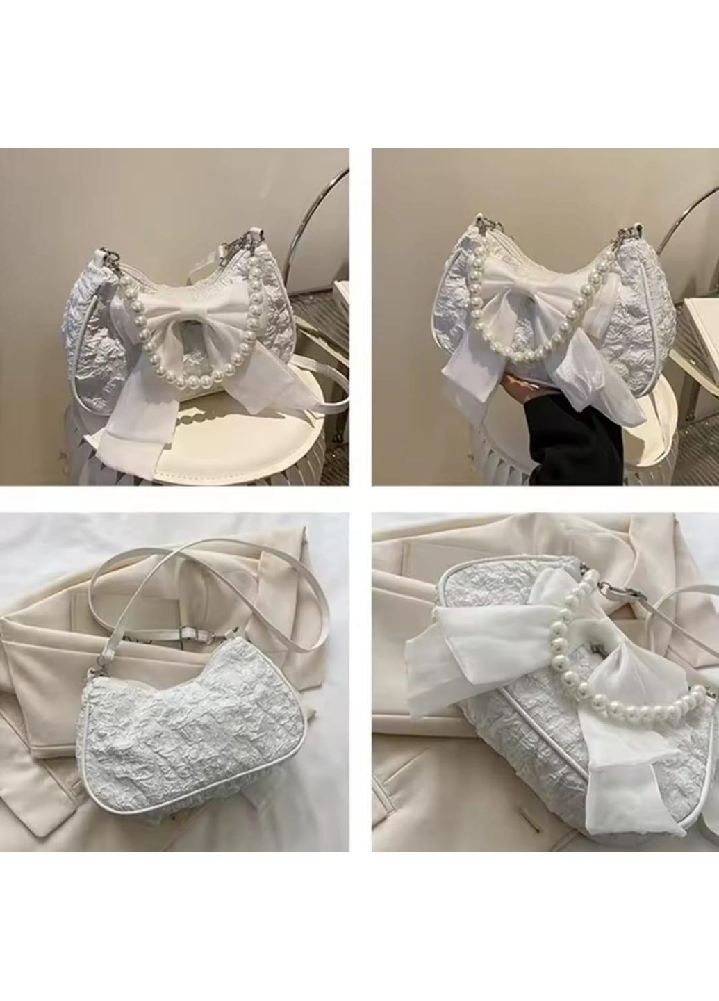 Сумка жіноча через плече,молодіжна сумка месенджер крос боді біла з бантом No Brand (366220361)