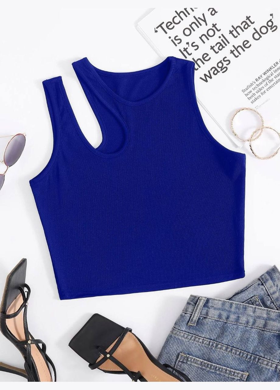 Жіночий укорочений топ в рубчик з асиметричним вирізом MonCher — 335813704