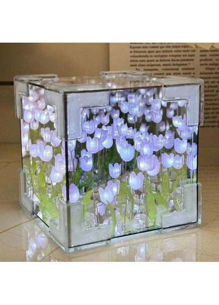Ночник настольный светильник с нескончаемыми тюльпанами в кубе с 3D-эффектом. No Brand (366304370)
