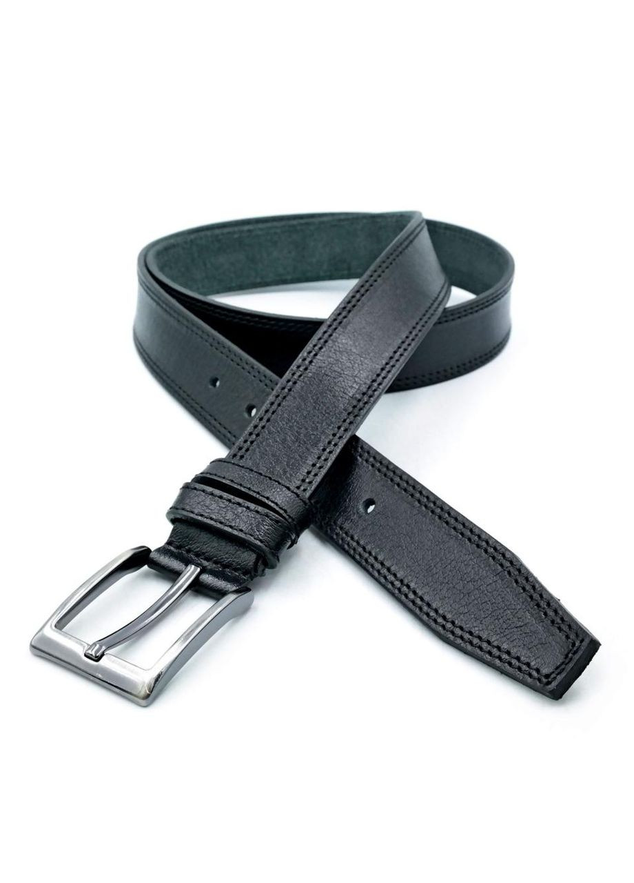 Кожаный мужской ремень 3,3х105-125 см Черный Weatro (302519613)