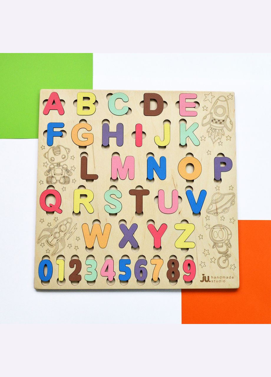 Деревянный алфавит пазл "Космос", алфавит из дерева, деревянные буквипазлы, пазл-сортер АНГЛИЙСКИЙ No Brand (301482714)