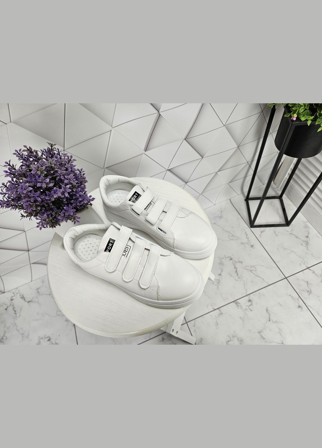 Белые кроссовки на высокой платформе на липучках белые (24 см) sp-2890 No Brand