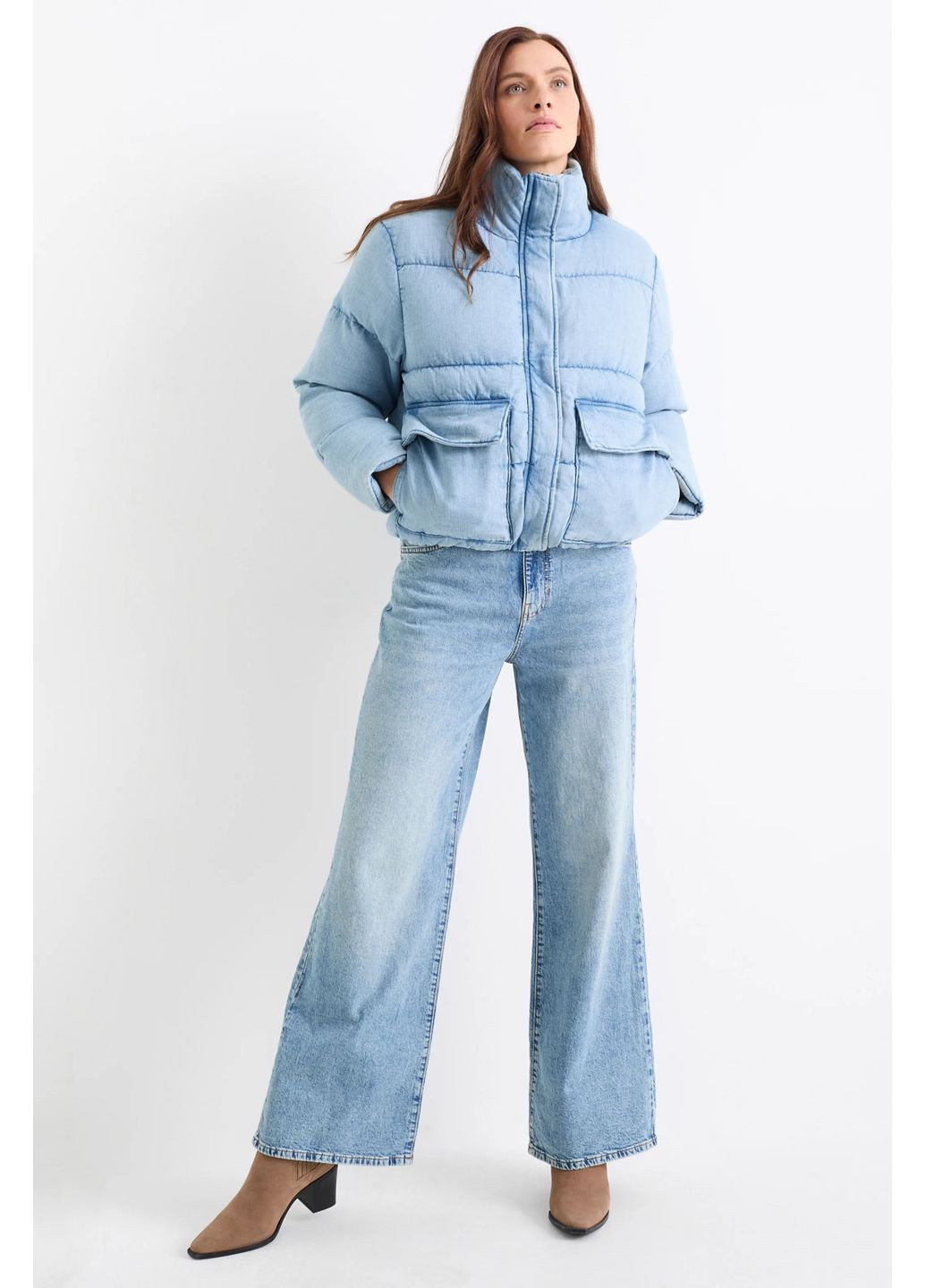 Голубая демисезонная стеганная джинсовая куртка C&A