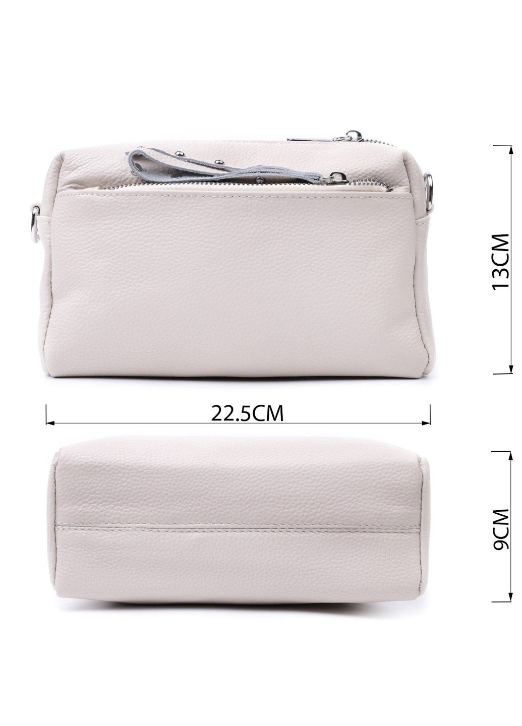 Цікава жіноча шкіряна сумка із стильним бігунком 22653 Біла Vintage (297983208)