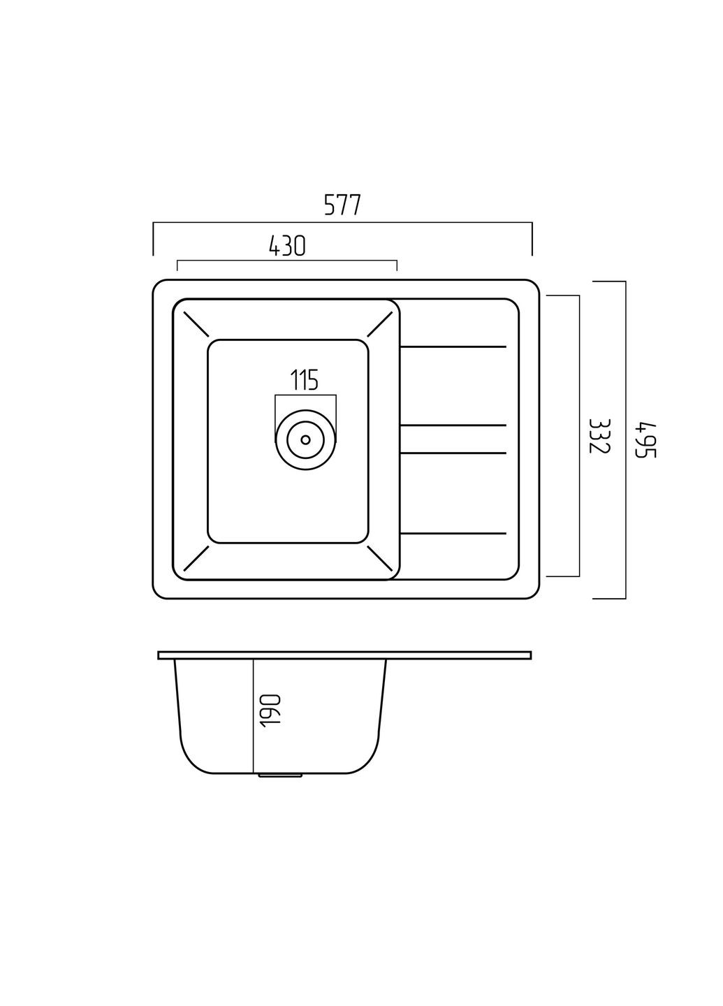 Гранитная мойка для кухни ARIA 5851 матовая Серый муссон Valeso (358059806)